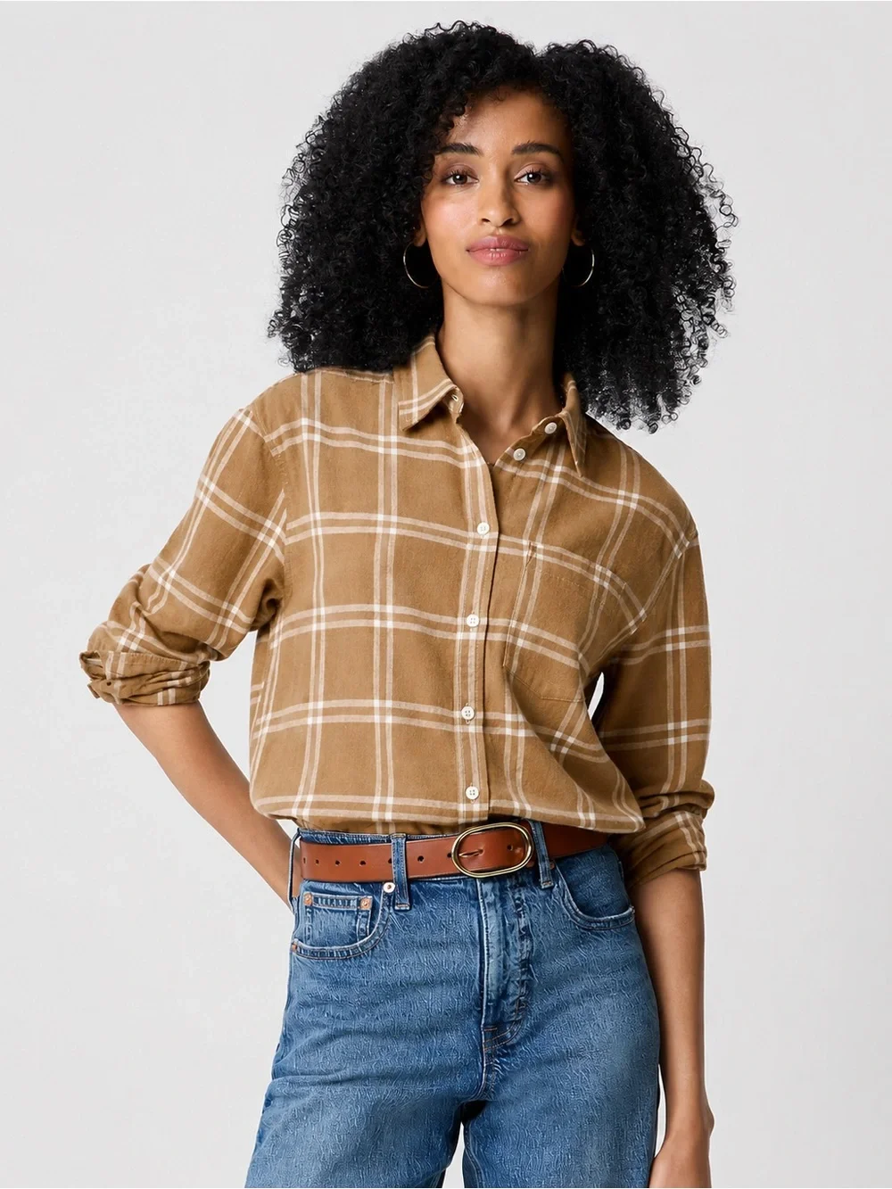NWT J. Crew Flannel Shirt for Women - Gold & White